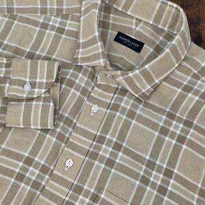 Proper Cloth Long Sleeve Button Up Tan Biege Plaid Linen Blend Twill Mens M Slim